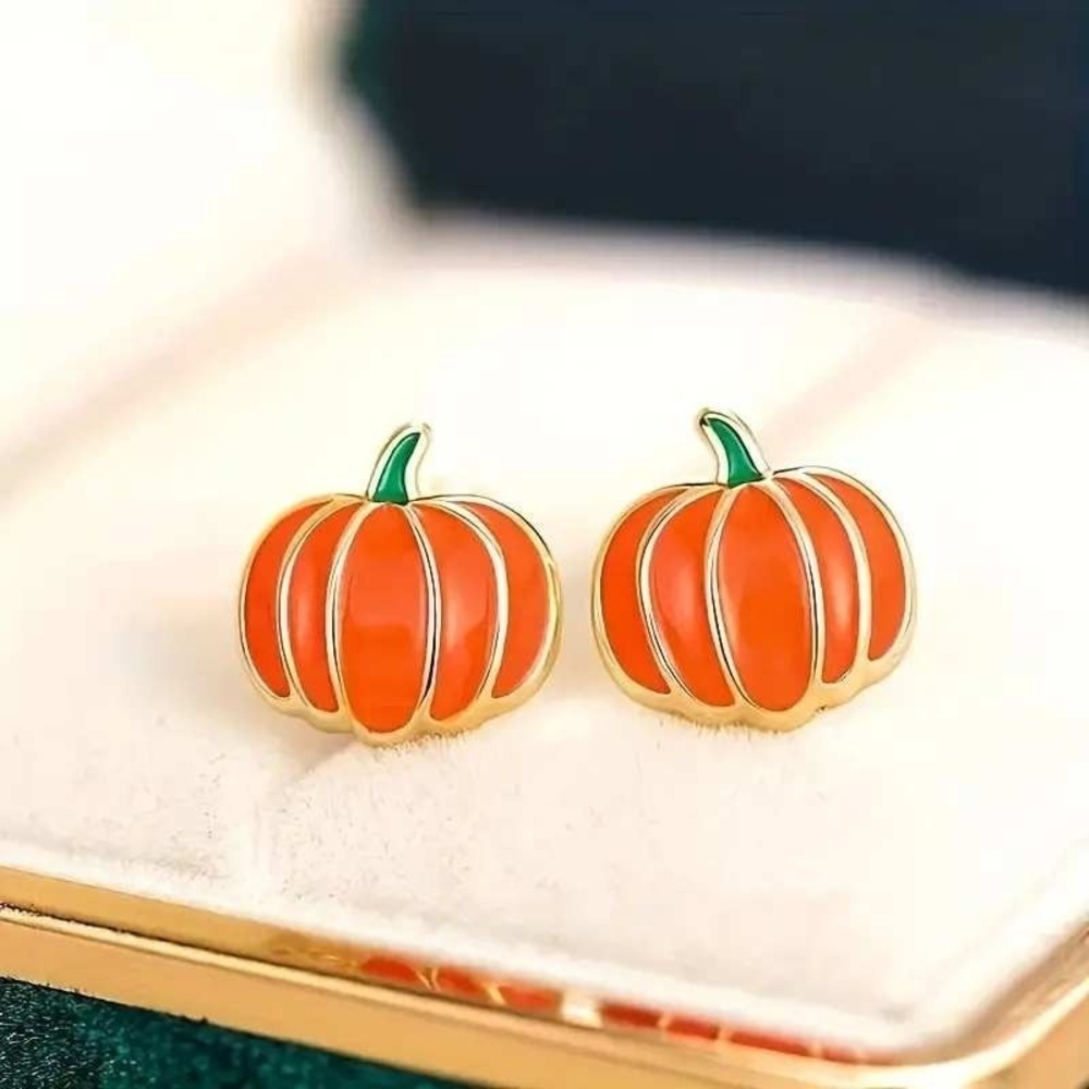 Pumpkin Earrings Fall Halloween Enamel Stud Earrings Holiday Jewelry